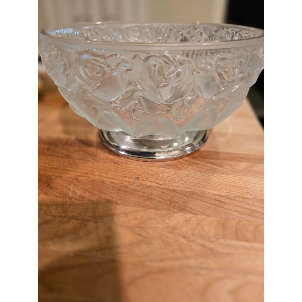 William Adams Frosted 24% lead Crystal Germany Serving Bowl Roses Silverplate